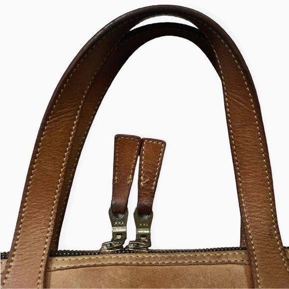 Vintage Dooney & Bourke Black Fabric and Natural/Tan Leather Satchel Handbag - Picture 13 of 16